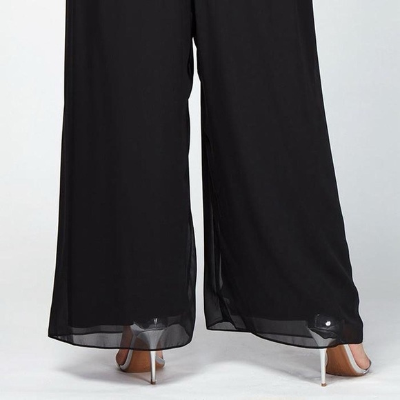 Vintage black chiffon wide leg pants - Picture 2 of 6